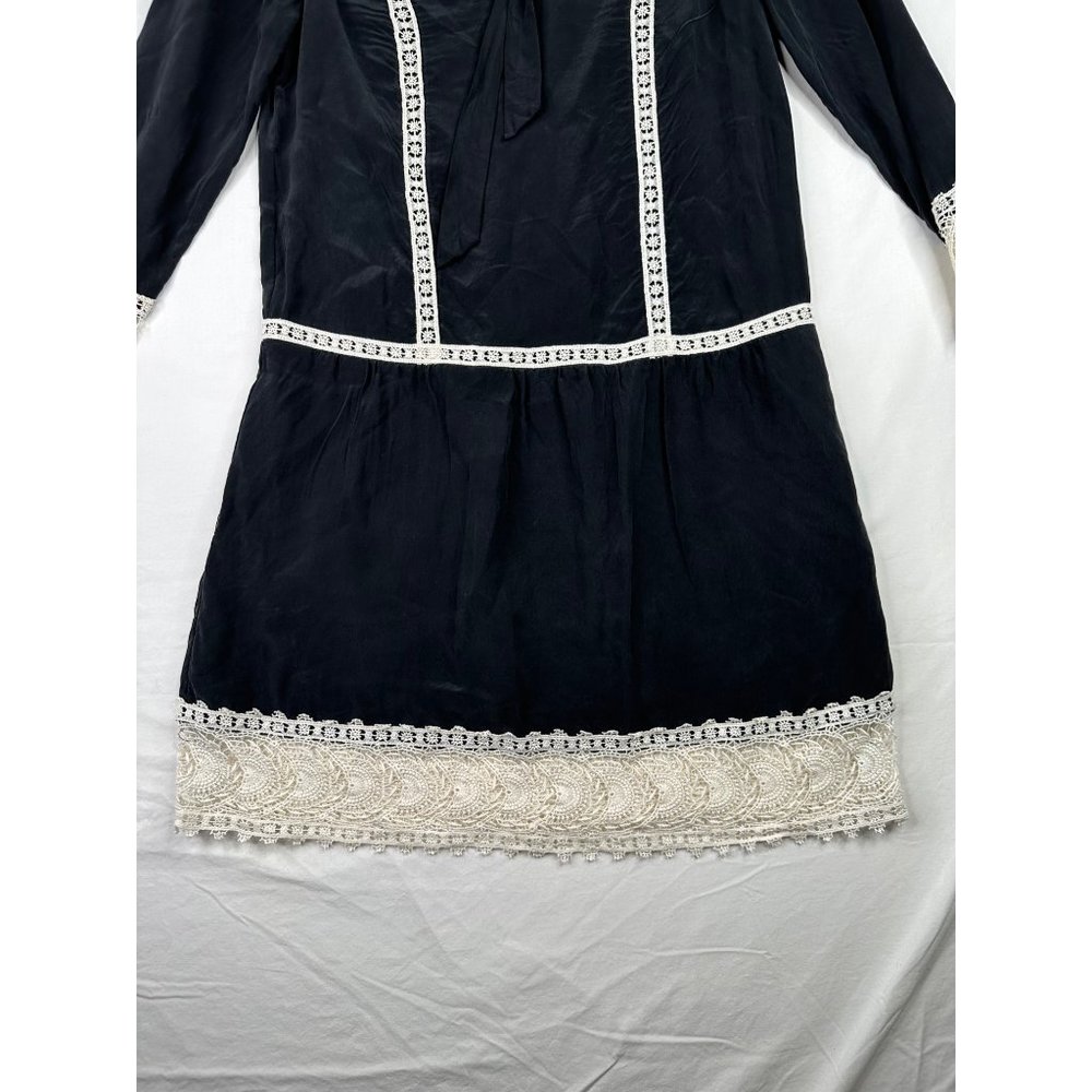 Joie 100% Silk Lace Detail Long Sleeve Dress sz XXS Blue/White - Picture 3 of 8